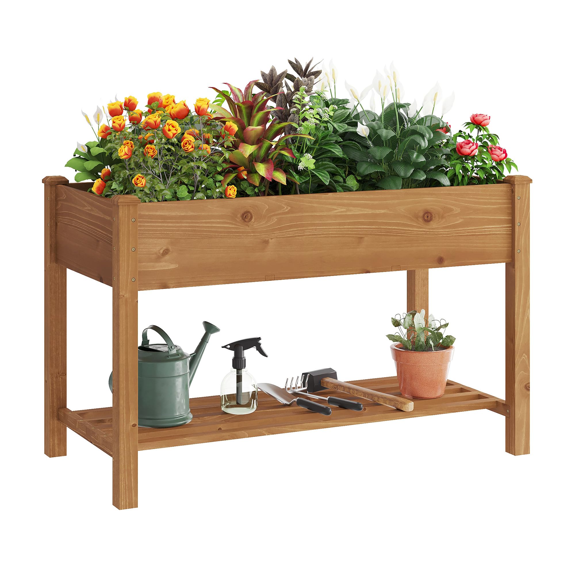 Amazon.com : GHWIE Raised Garden Bed with Shelf,Elevated Wooden